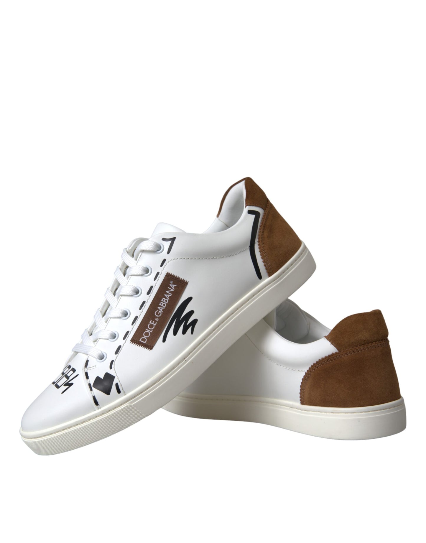 Dolce & Gabbana Weiß Braun Leder Logo Low Top Sneakers Schuhe