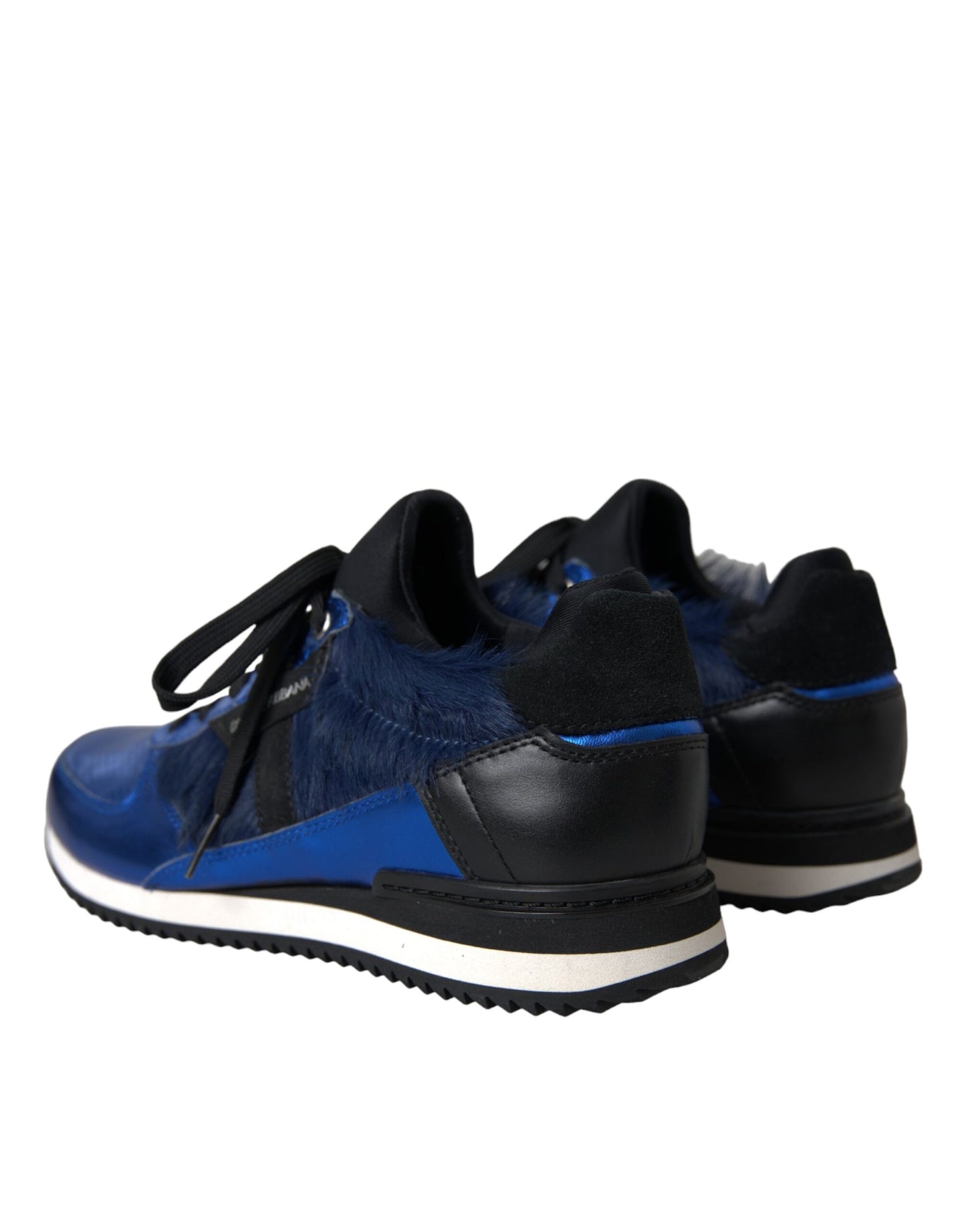 Dolce &amp; Gabbana Blue Black Calf Hair Leather Sneakers Shoes