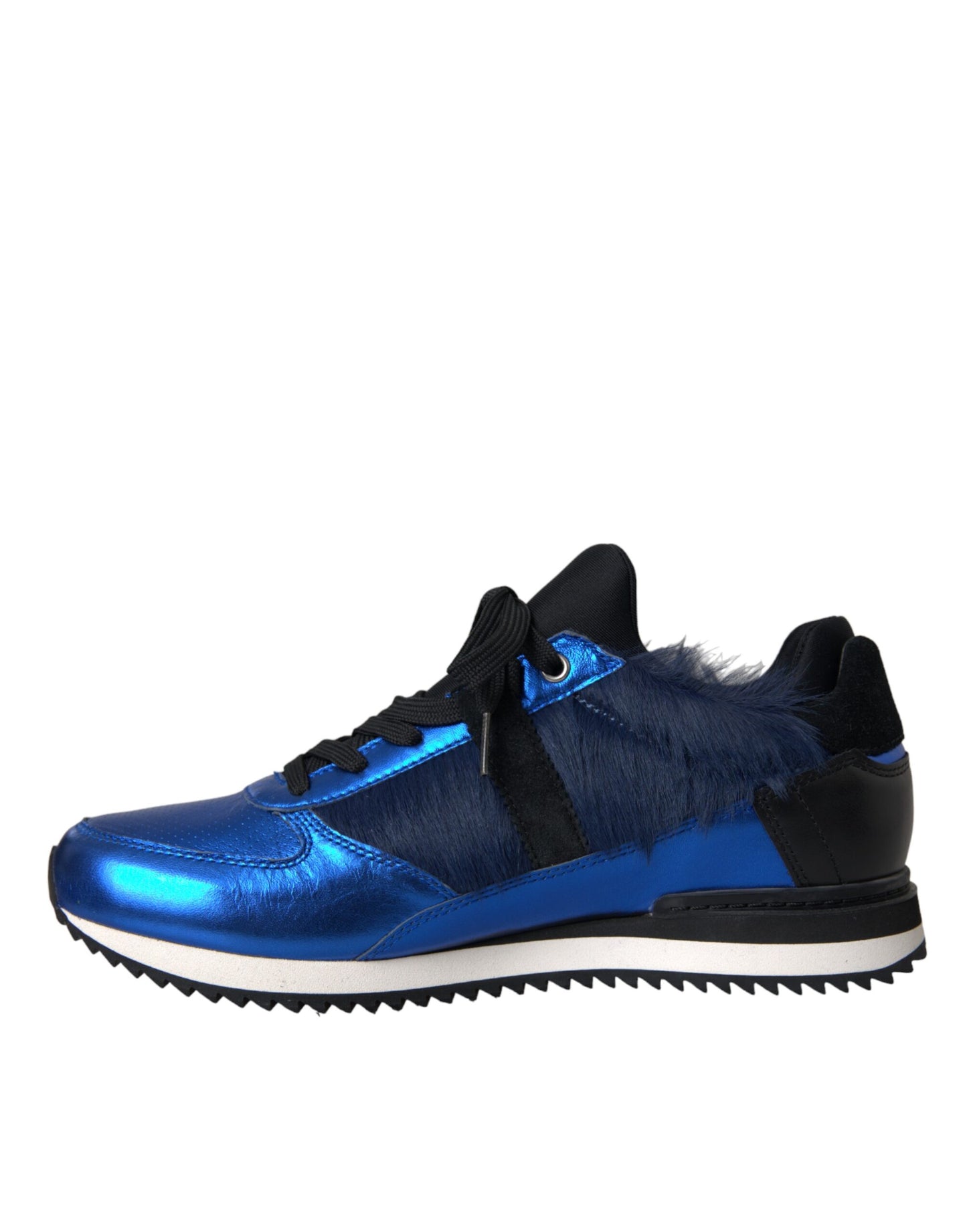 Dolce &amp; Gabbana Blue Black Calf Hair Leather Sneakers Shoes