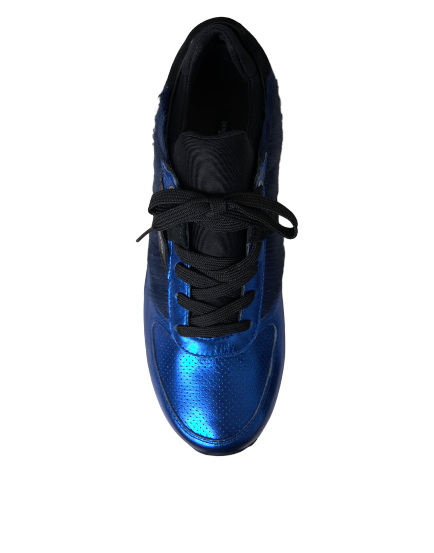 Dolce &amp; Gabbana Blue Black Calf Hair Leather Sneakers Shoes