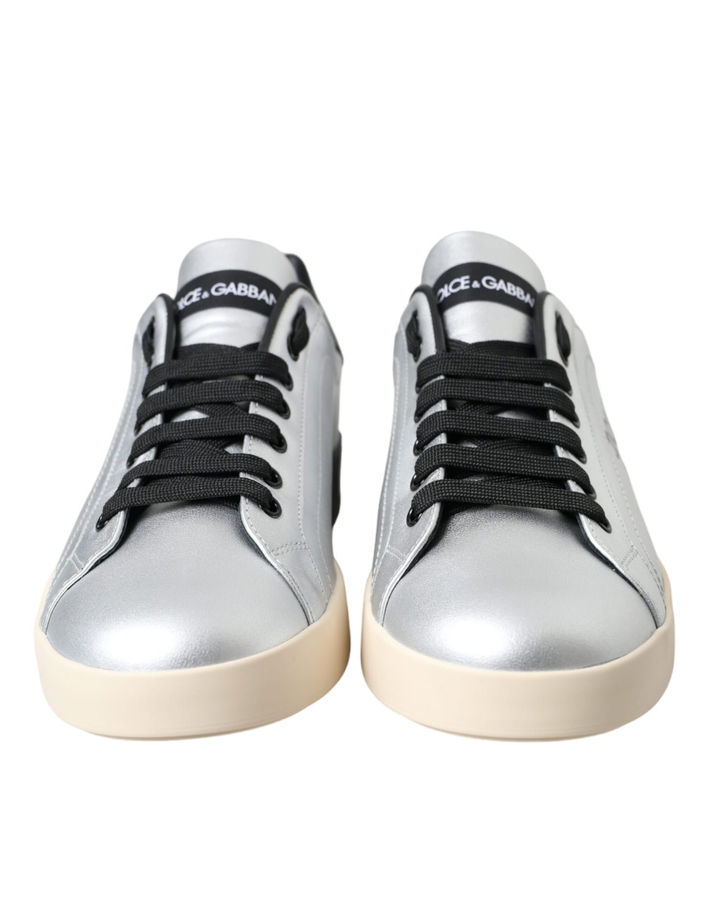 Dolce &amp; Gabbana Silver Portofino Calfskin Sneakers Men Shoes