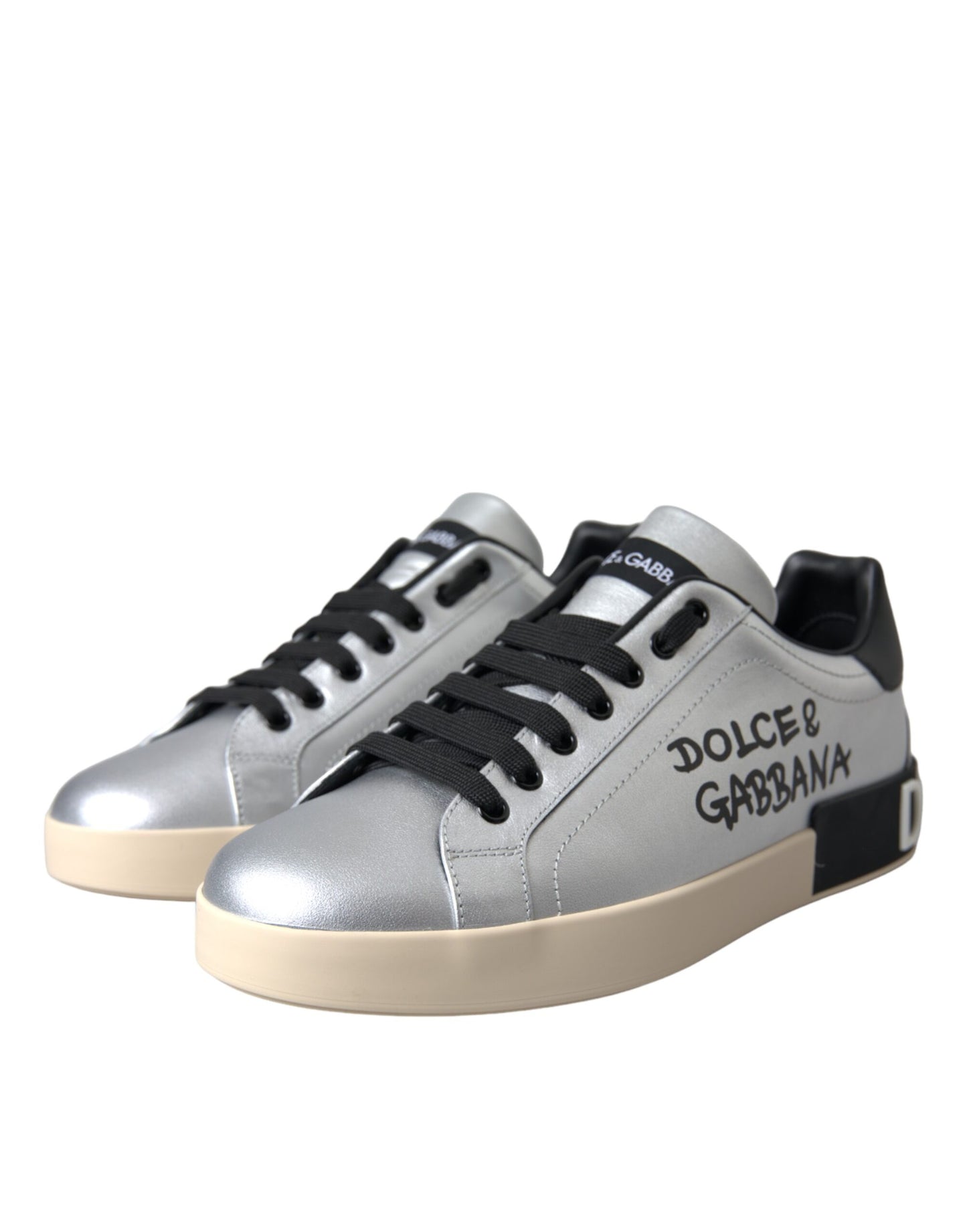 Dolce &amp; Gabbana Silver Portofino Calfskin Sneakers Men Shoes