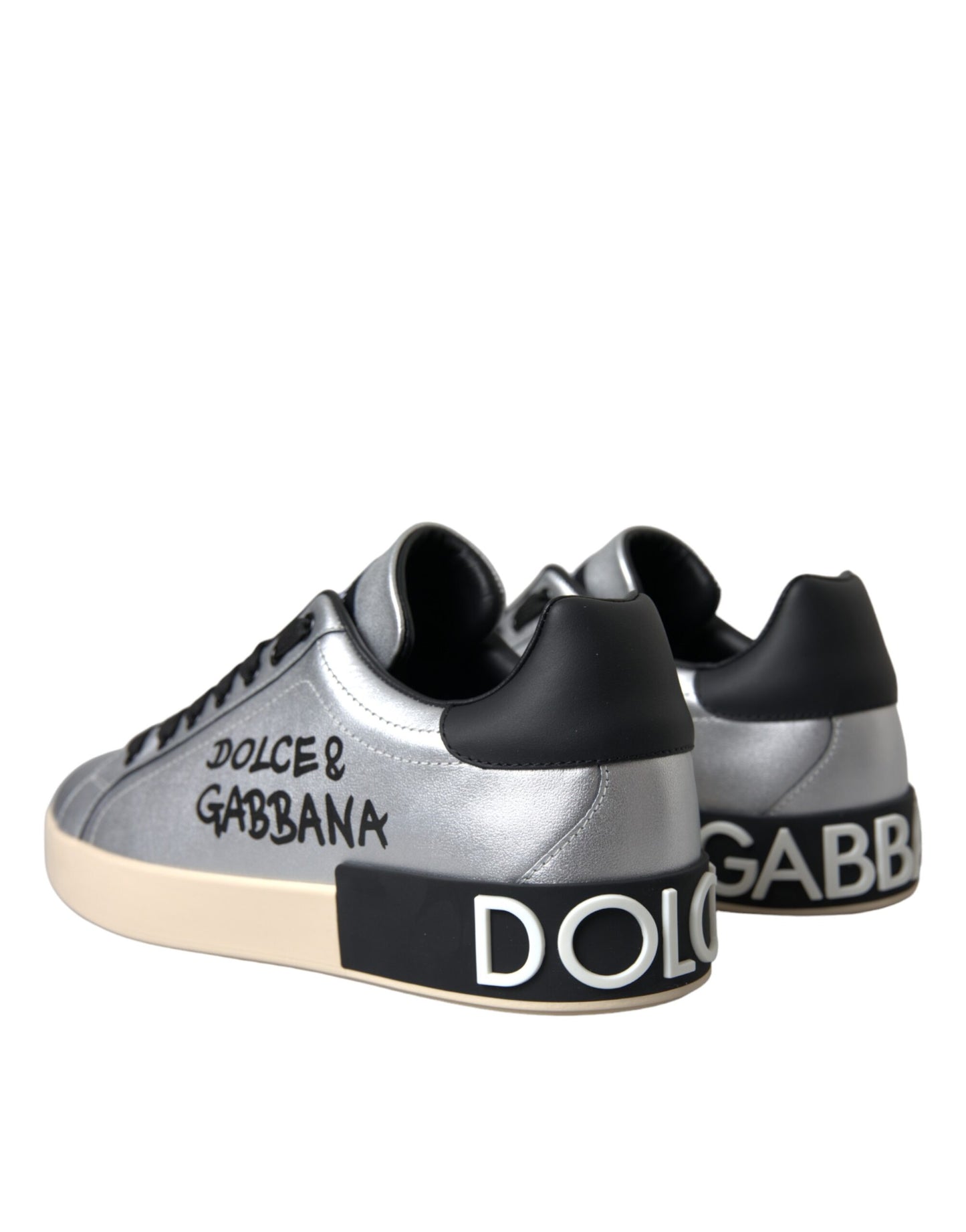 Dolce &amp; Gabbana Silver Portofino Calfskin Sneakers Men Shoes