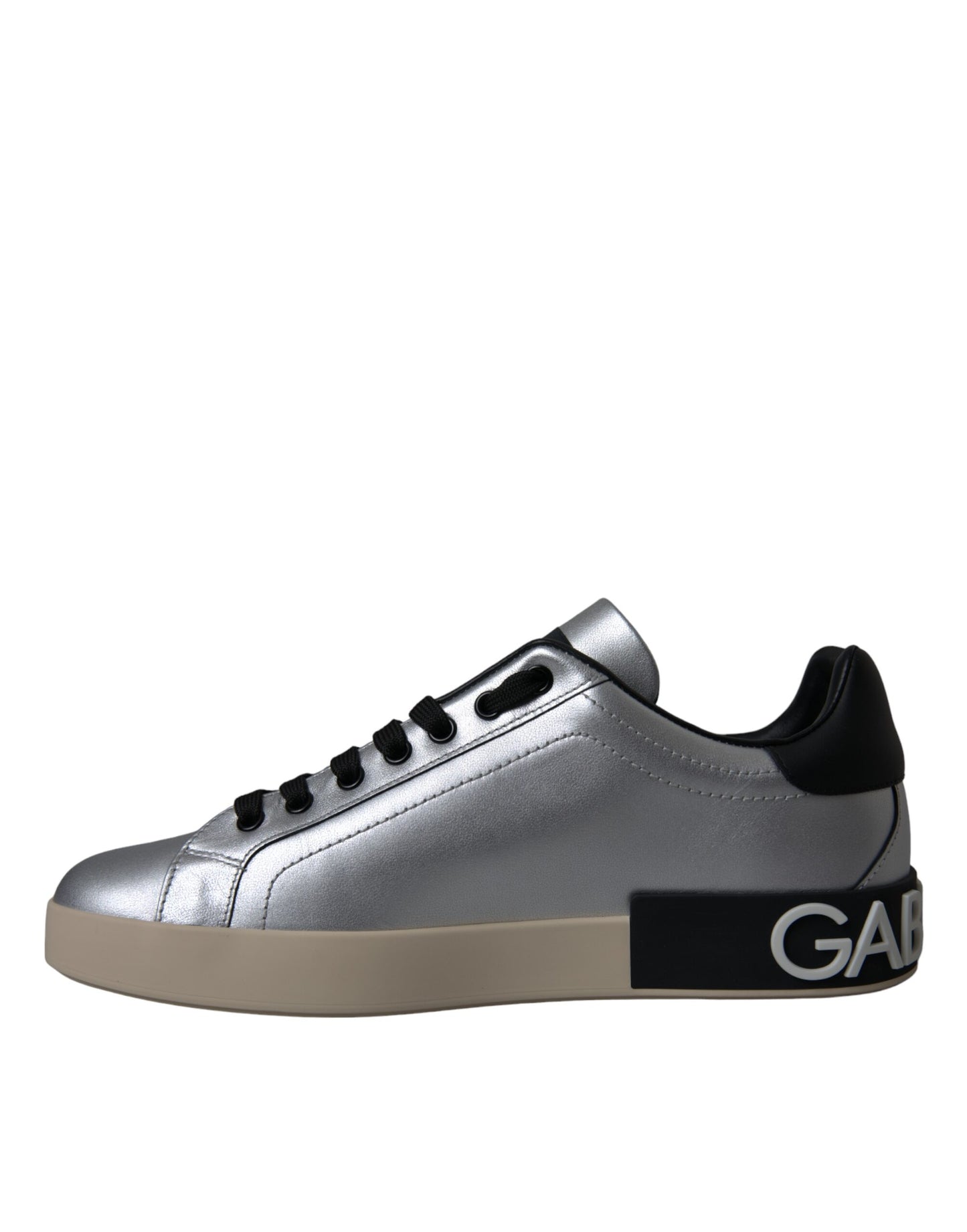 Dolce &amp; Gabbana Silver Portofino Calfskin Sneakers Men Shoes