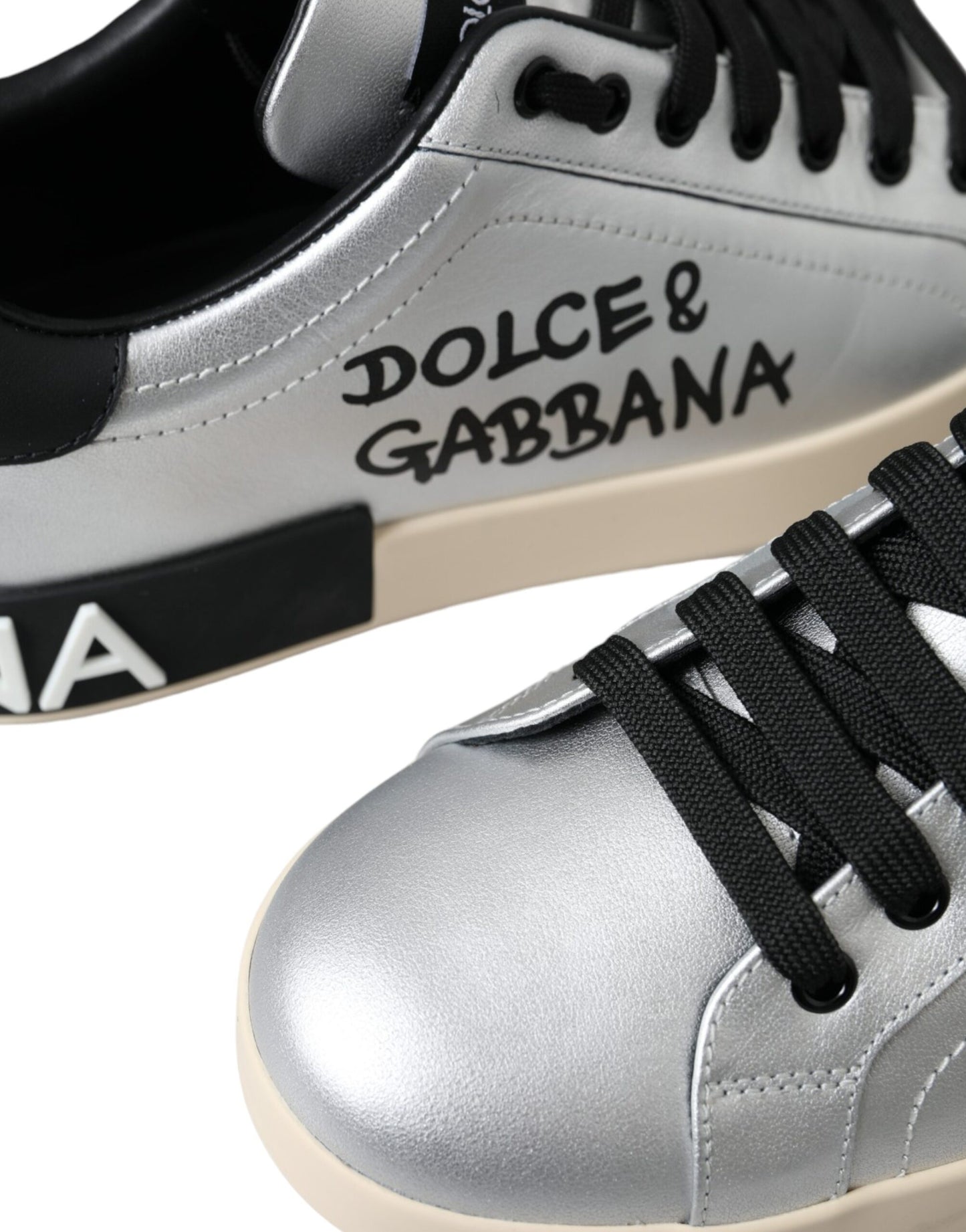 Dolce &amp; Gabbana Silver Portofino Calfskin Sneakers Men Shoes