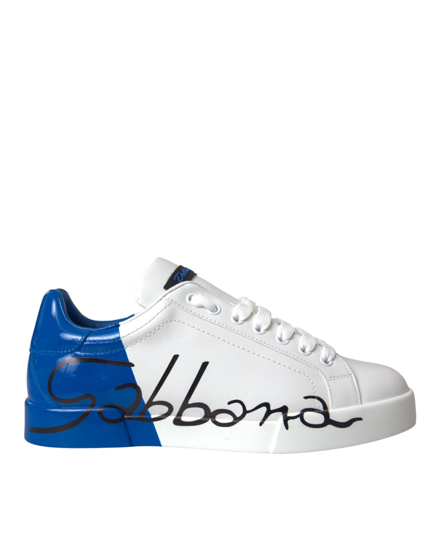 Dolce & Gabbana Weiß Blau Leder Logo Low Top Sneakers Schuhe