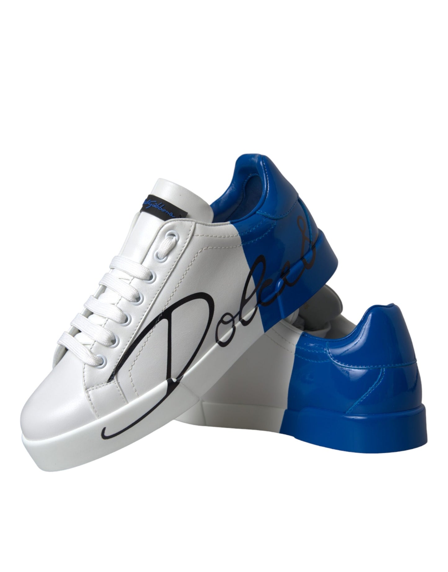 Dolce & Gabbana Weiß Blau Leder Logo Low Top Sneakers Schuhe