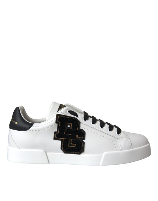 Dolce &amp; Gabbana White Leather DG Logo Casual Low Top Sneakers Shoes