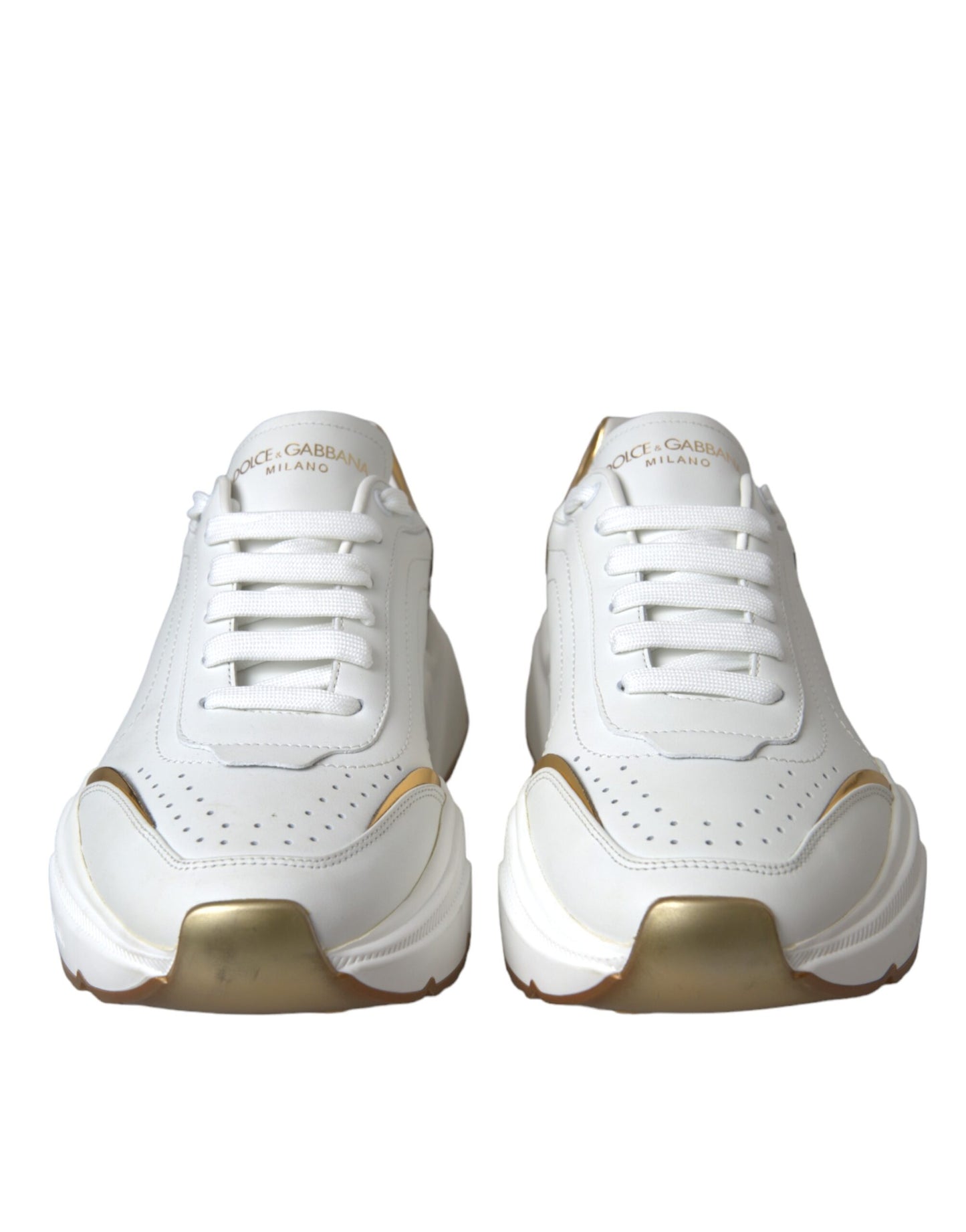 Dolce &amp; Gabbana White Gold DAYMASTER Leather Sneakers Shoes