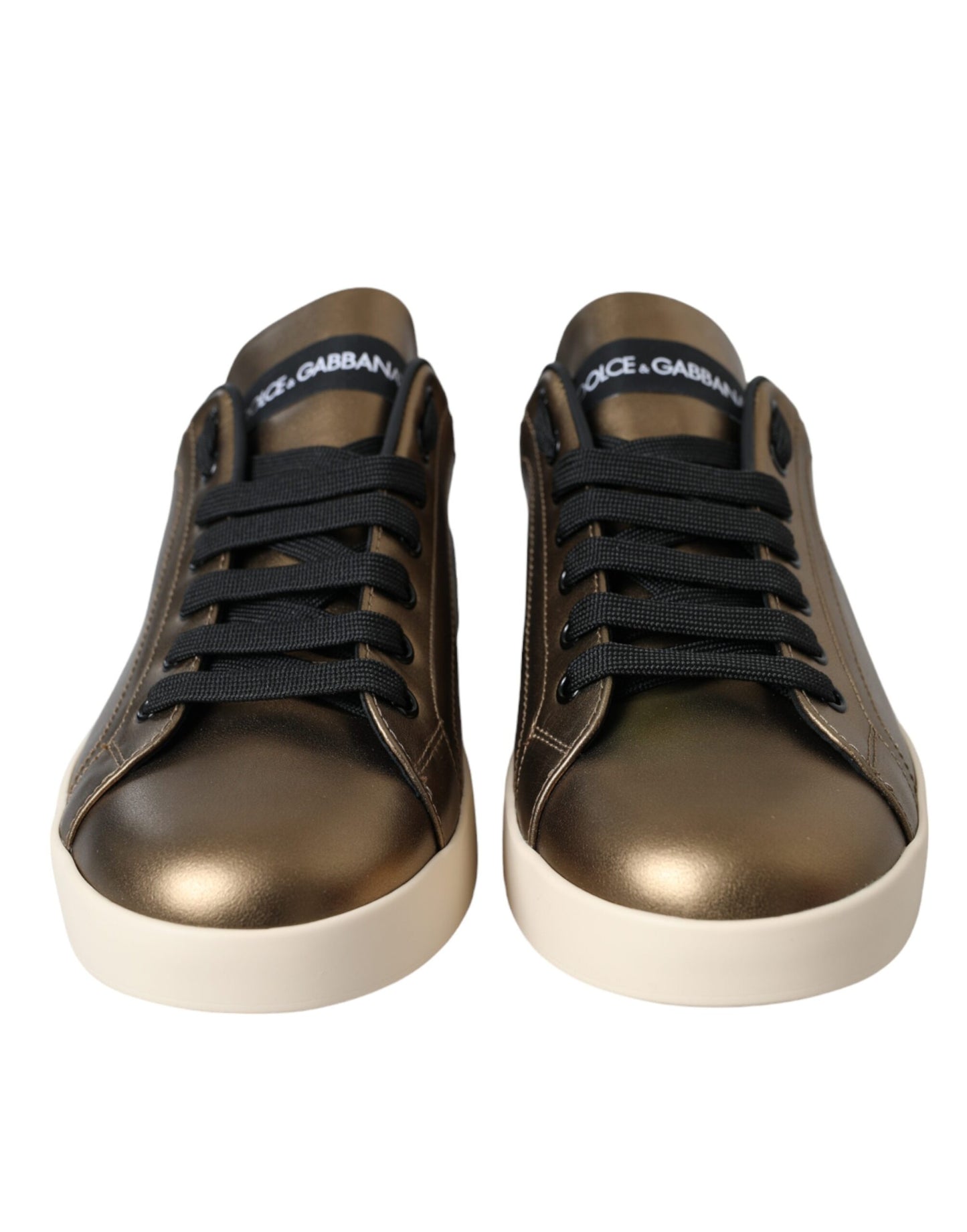 Dolce & Gabbana Gold Schwarz Portofino Kalbsleder Sneakers Schuhe