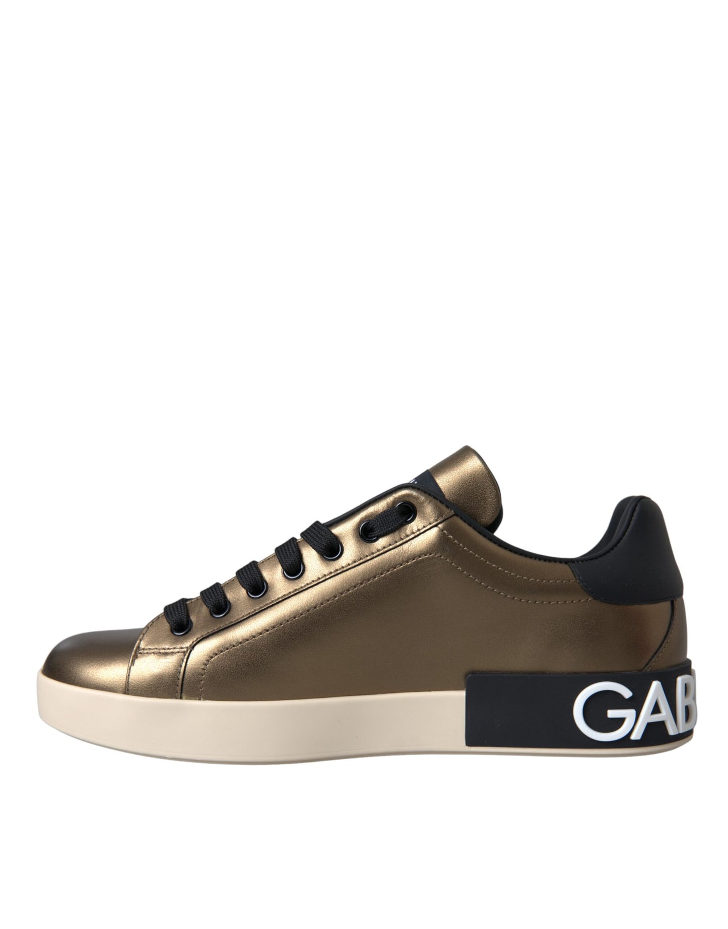 Dolce & Gabbana Gold Schwarz Portofino Kalbsleder Sneakers Schuhe