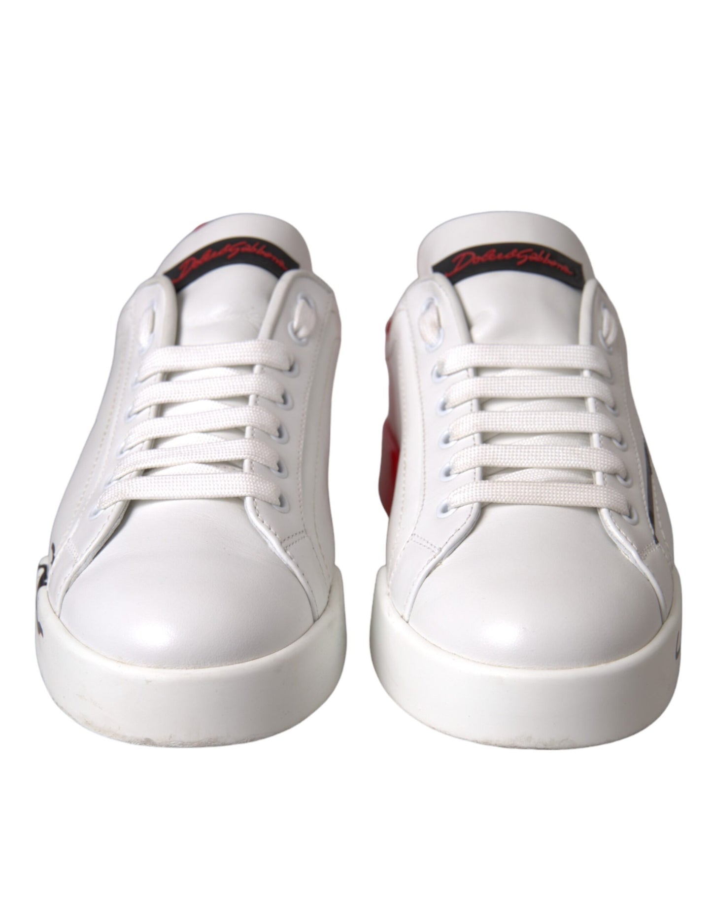 Dolce &amp; Gabbana White Red Leather Logo Low Top Sneakers Shoes