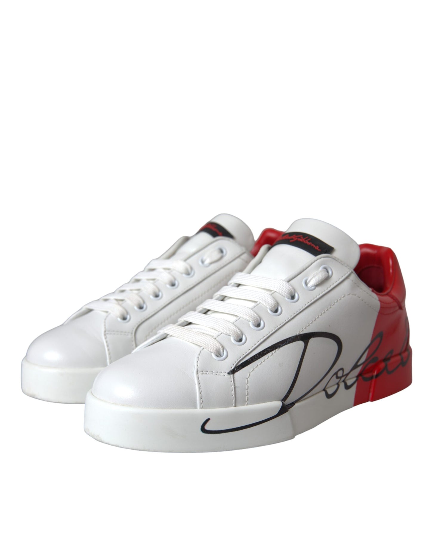 Dolce &amp; Gabbana White Red Leather Logo Low Top Sneakers Shoes