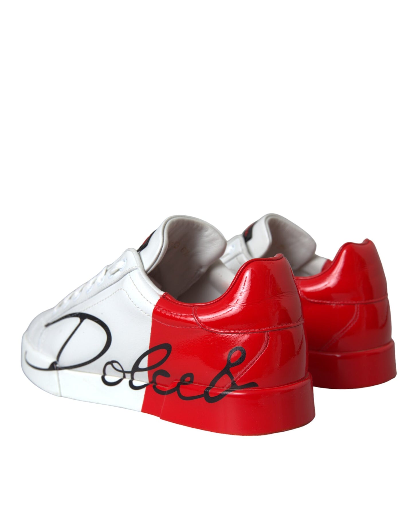 Dolce &amp; Gabbana White Red Leather Logo Low Top Sneakers Shoes