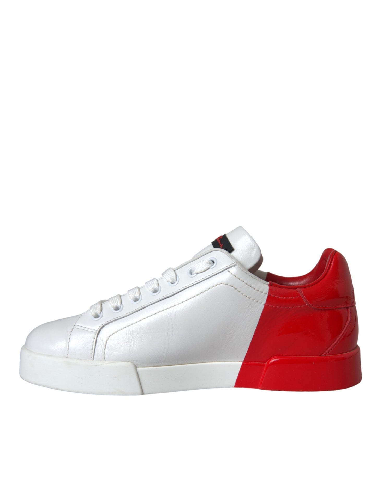 Dolce &amp; Gabbana White Red Leather Logo Low Top Sneakers Shoes