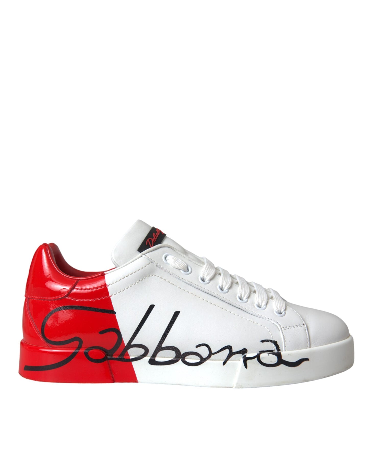 Dolce &amp; Gabbana White Red Leather Logo Low Top Sneakers Shoes