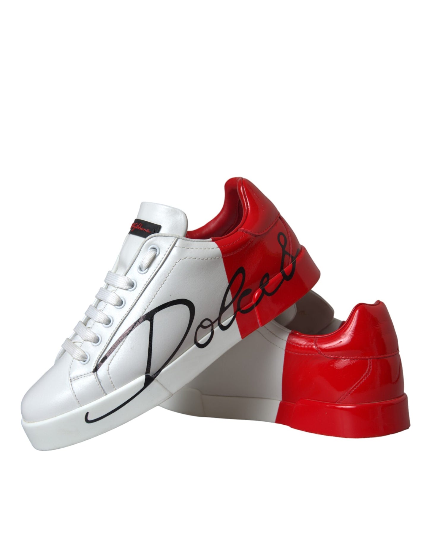 Dolce &amp; Gabbana White Red Leather Logo Low Top Sneakers Shoes