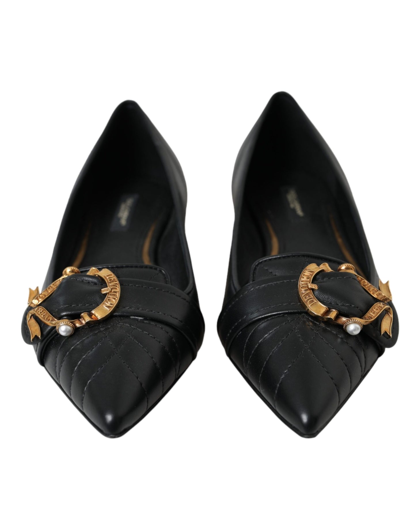 Dolce &amp; Gabbana Black Devotion Leather Pointed Flats Shoes