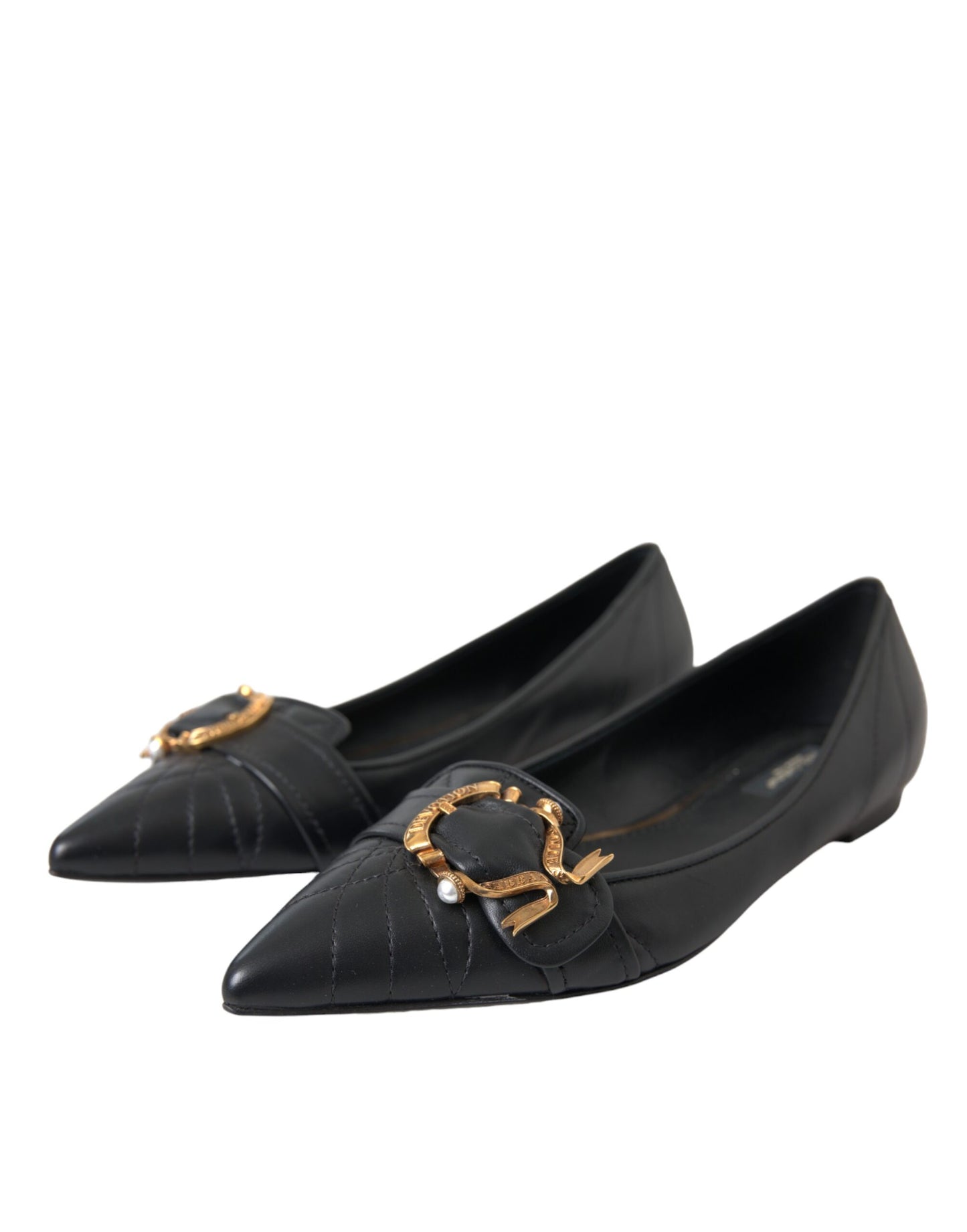 Dolce &amp; Gabbana Black Devotion Leather Pointed Flats Shoes