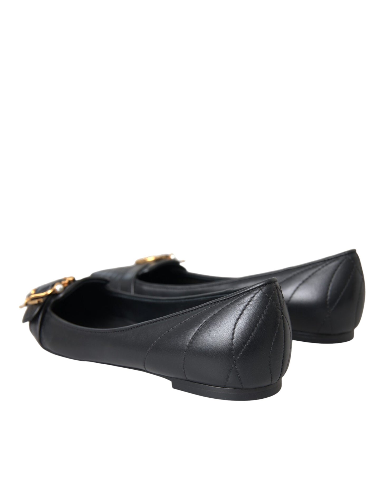 Dolce &amp; Gabbana Black Devotion Leather Pointed Flats Shoes