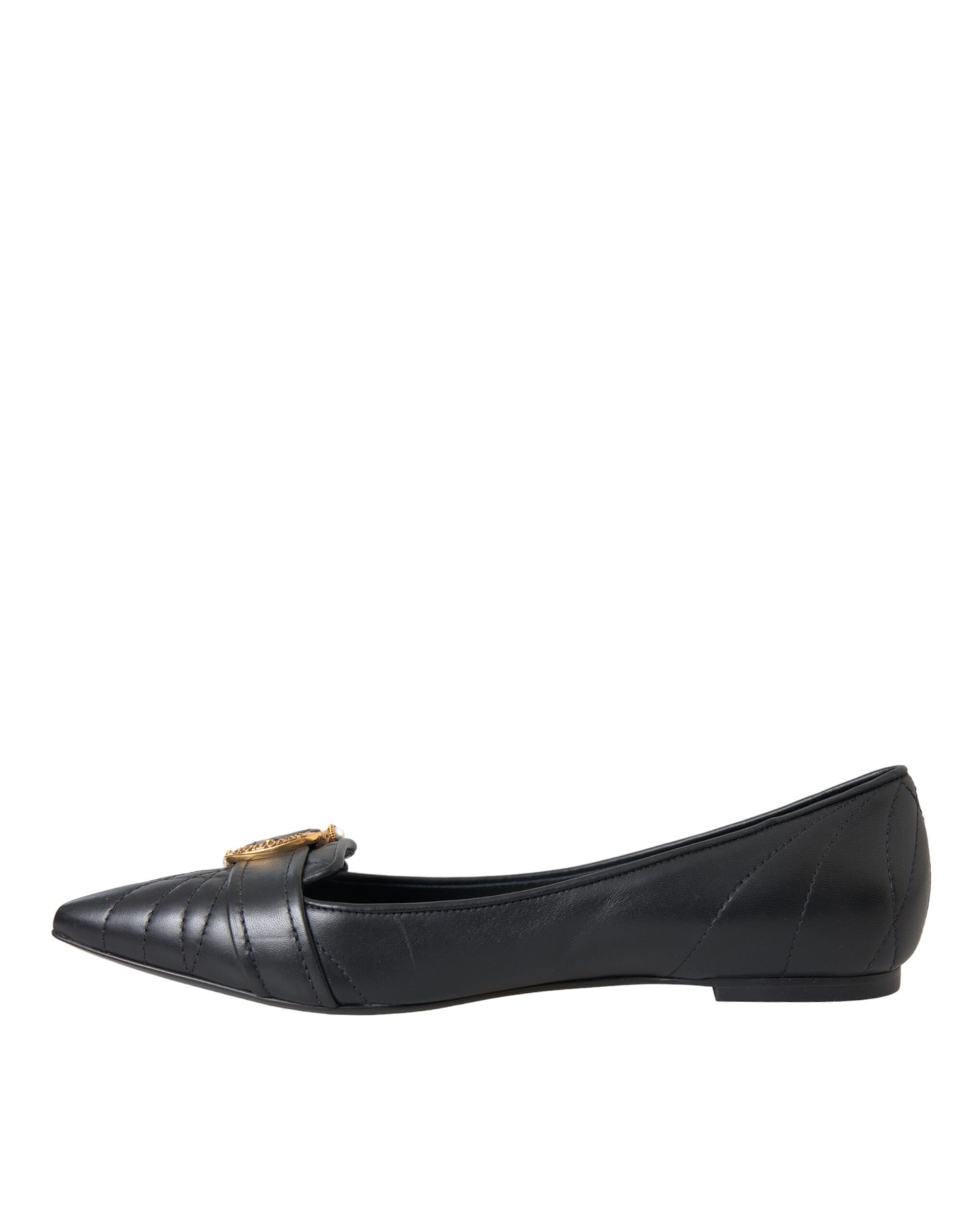 Dolce &amp; Gabbana Black Devotion Leather Pointed Flats Shoes