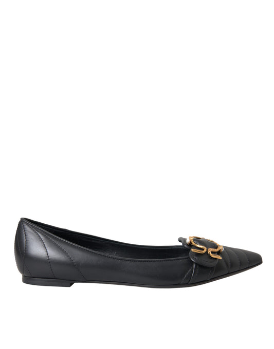 Dolce &amp; Gabbana Black Devotion Leather Pointed Flats Shoes