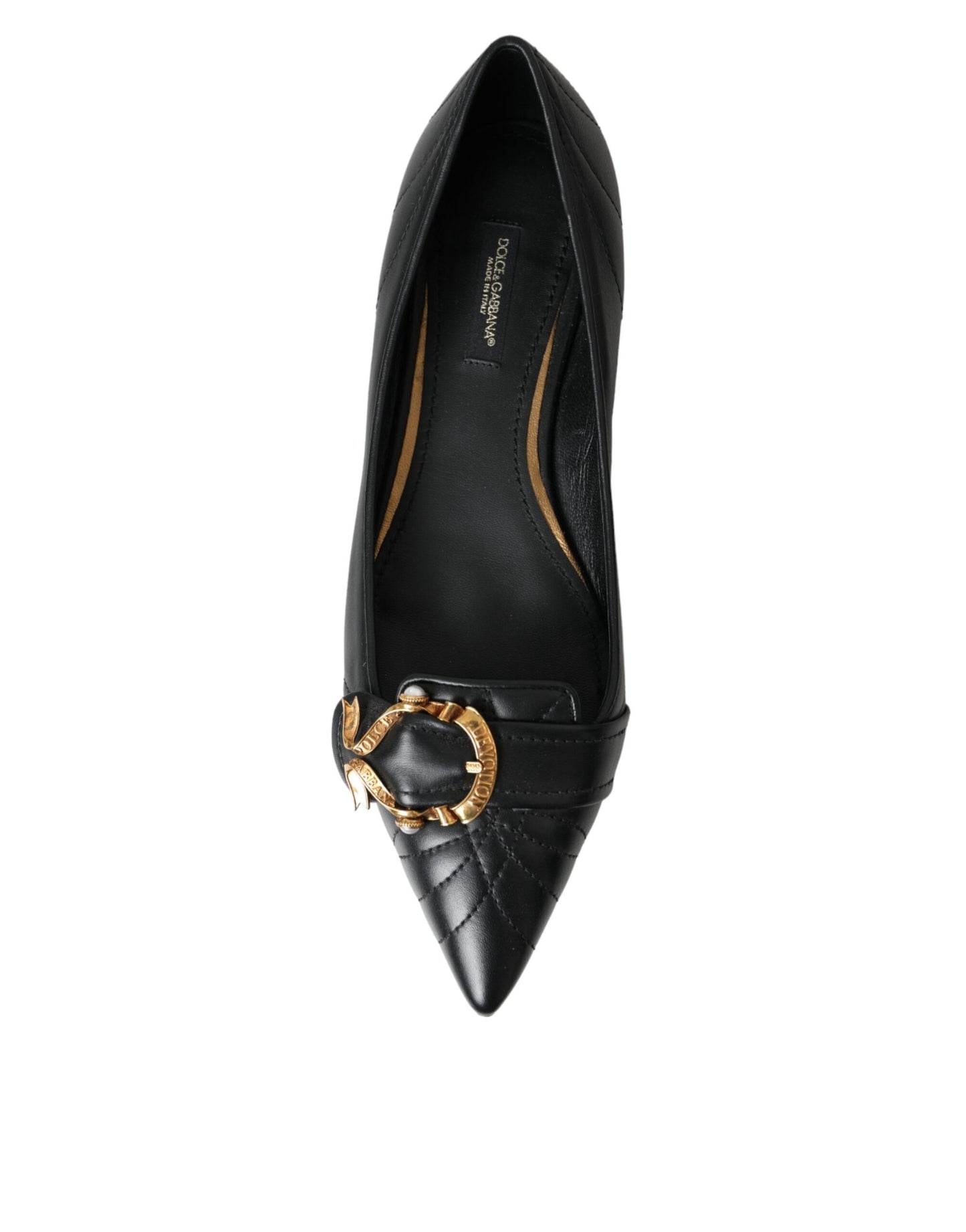 Dolce &amp; Gabbana Black Devotion Leather Pointed Flats Shoes