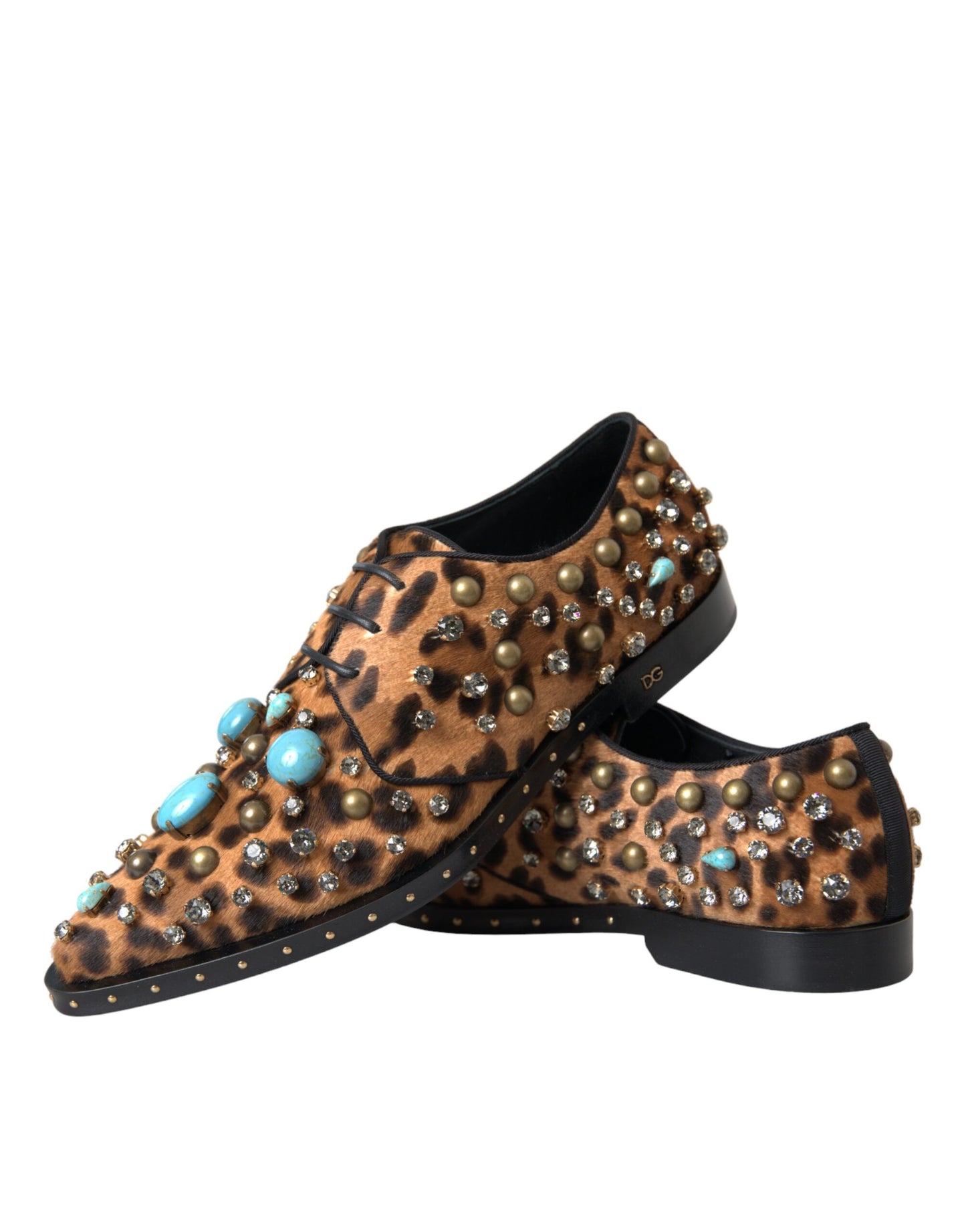 Dolce &amp; Gabbana Brown Leopard Hair Crystal Dresses Broque Shoes