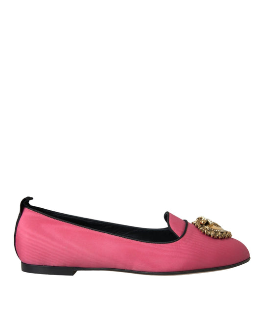 Dolce &amp; Gabbana Pink Velvet Slip On Loafers Flats Shoes