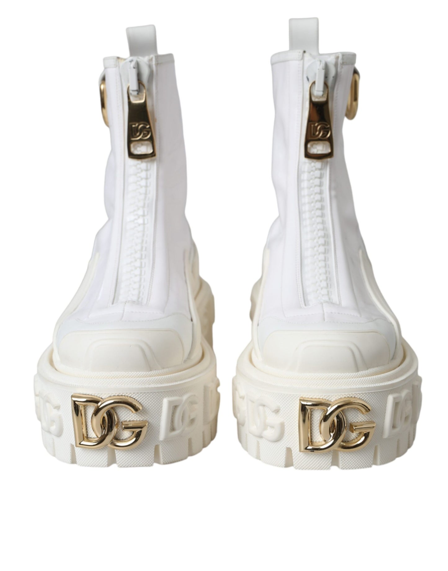 Dolce &amp; Gabbana White Leather Wellies Logo Shoes