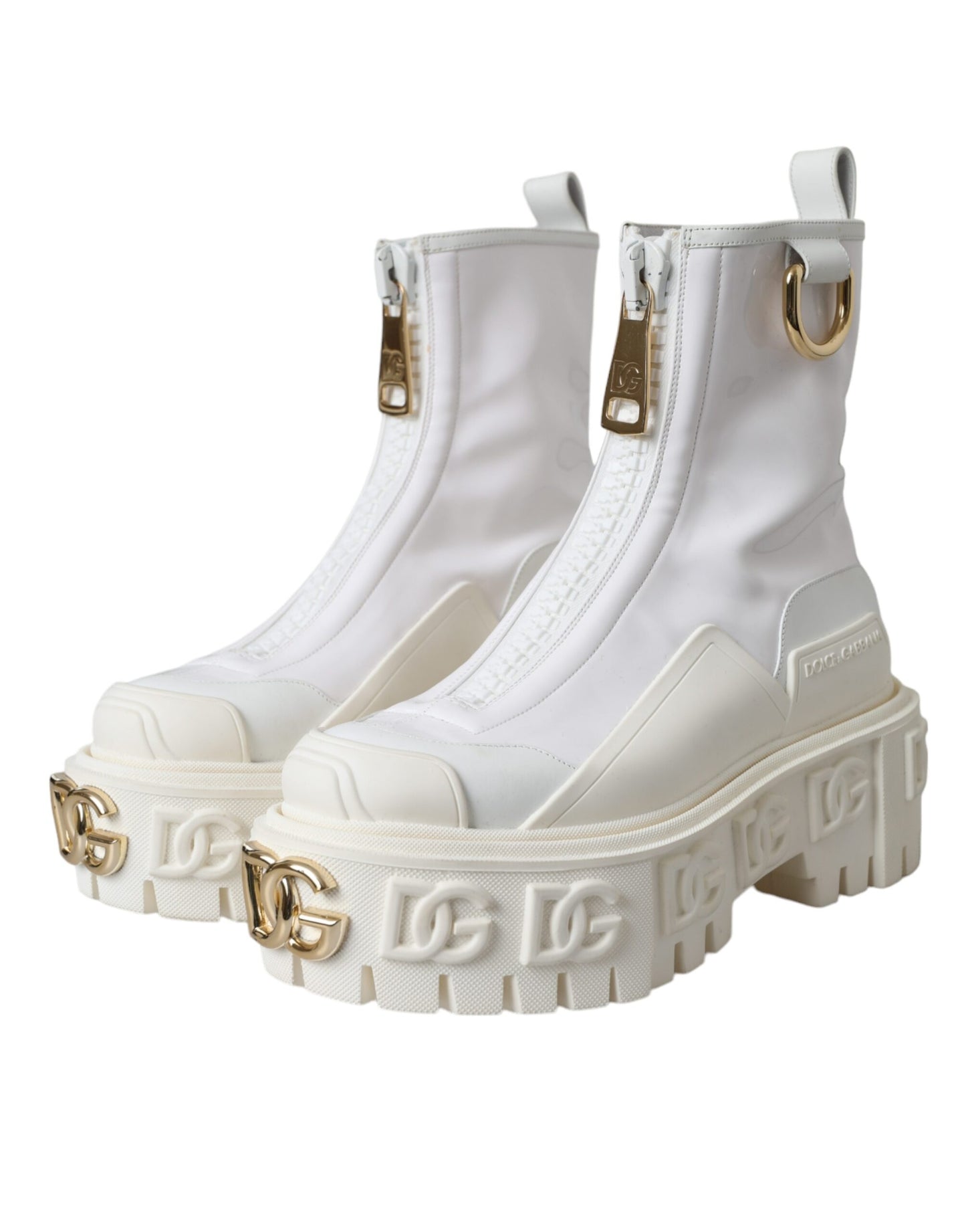 Dolce &amp; Gabbana White Leather Wellies Logo Shoes