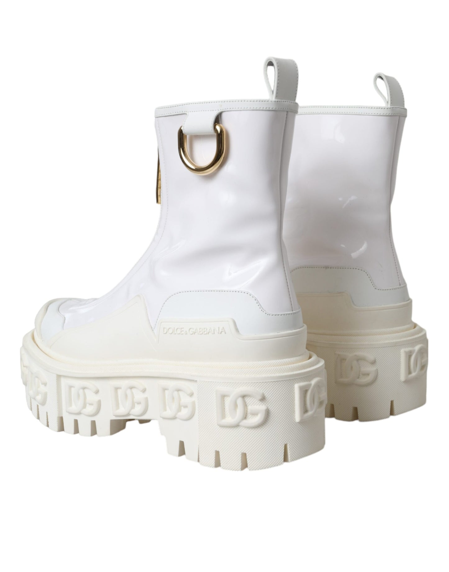 Dolce &amp; Gabbana White Leather Wellies Logo Shoes