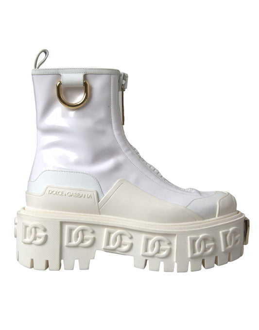 Dolce &amp; Gabbana White Leather Wellies Logo Shoes