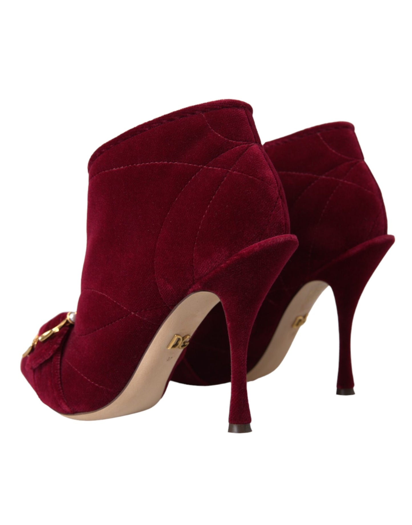 Dolce &amp; Gabbana Dark Red Velvet Devotion Buckle Boots Shoes