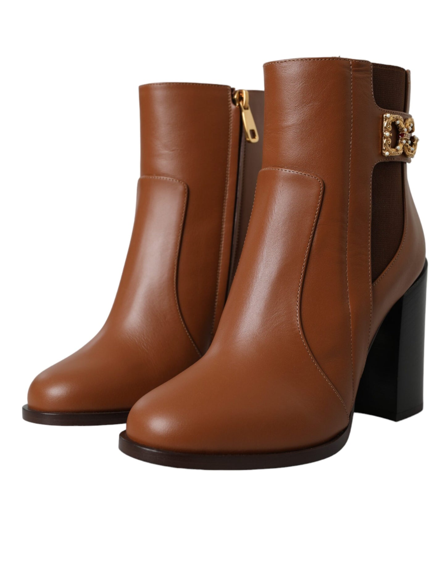 Dolce &amp; Gabbana Brown Leather AMORE Heels Ankle Boots Shoes