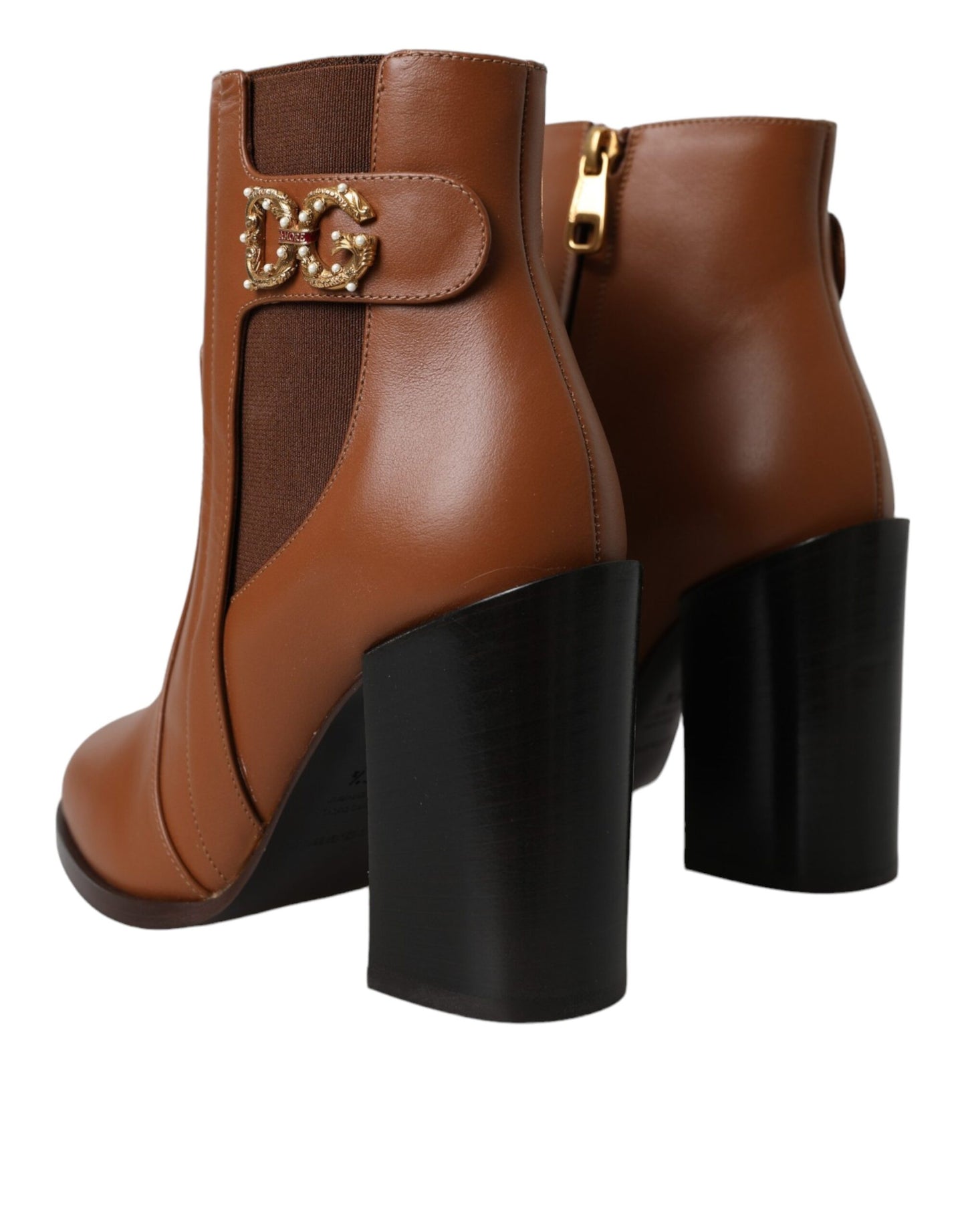 Dolce &amp; Gabbana Brown Leather AMORE Heels Ankle Boots Shoes