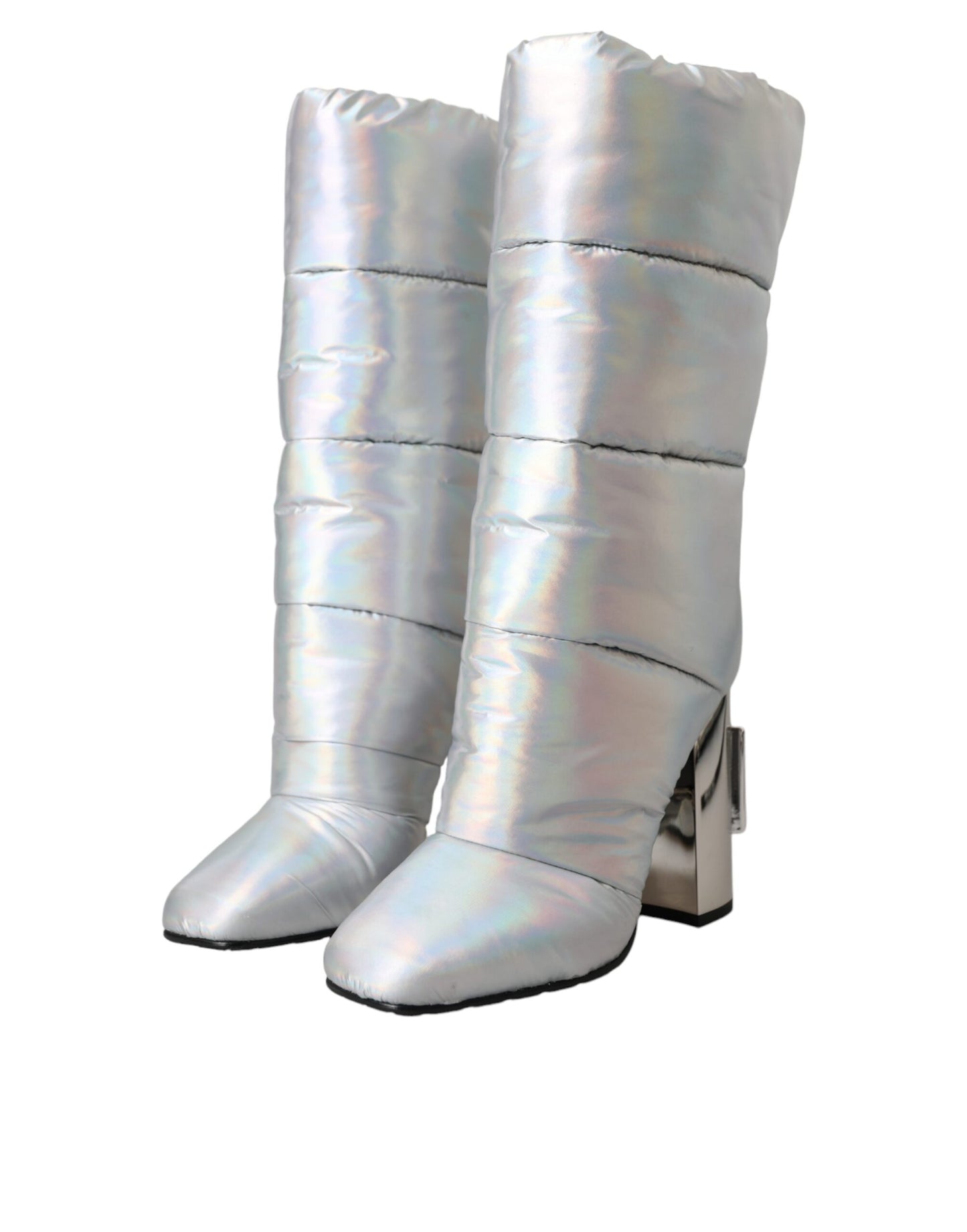 Dolce &amp; Gabbana Silver Padded DG Logo Heels Boots Shoes