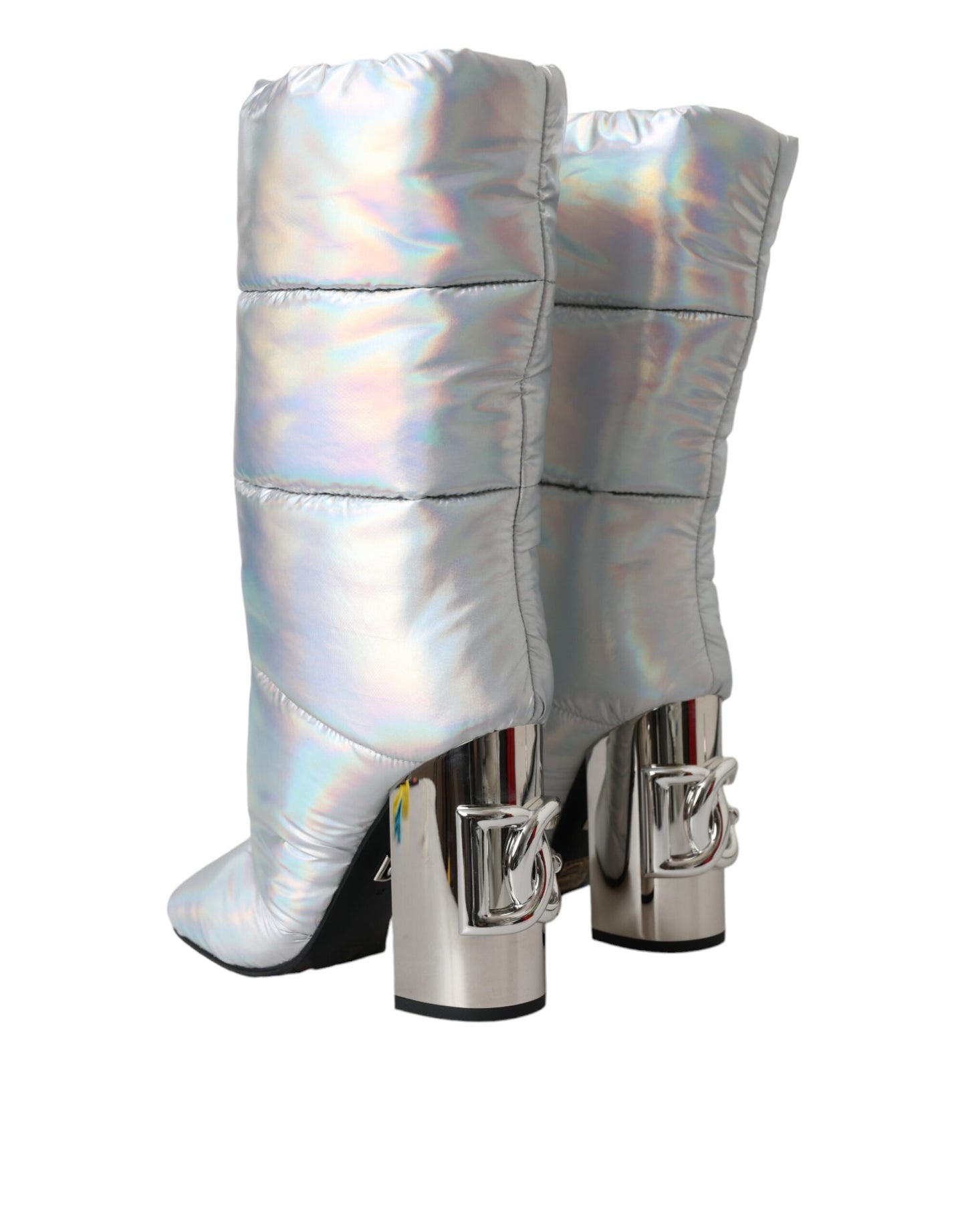 Dolce &amp; Gabbana Silver Padded DG Logo Heels Boots Shoes