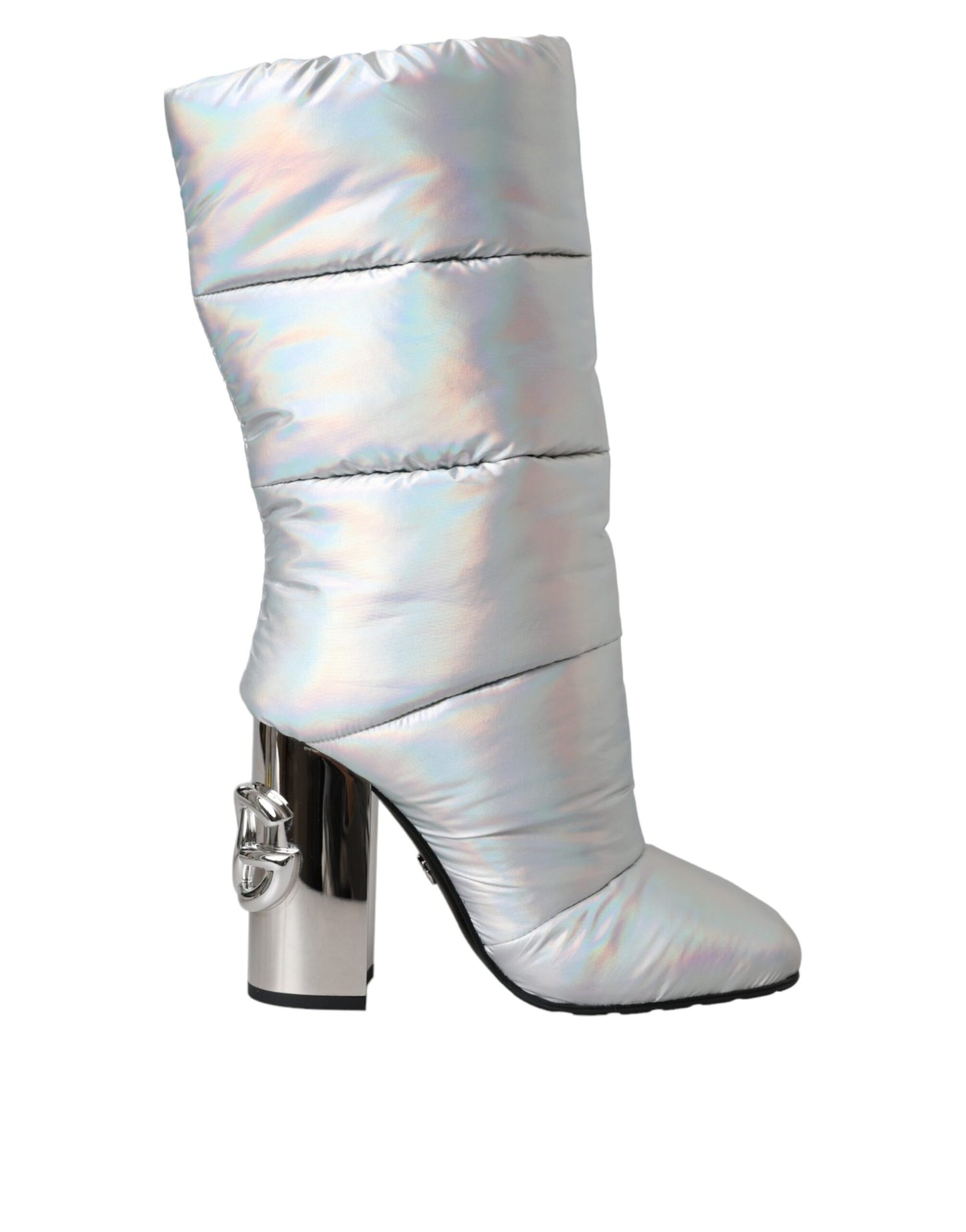 Dolce &amp; Gabbana Silver Padded DG Logo Heels Boots Shoes