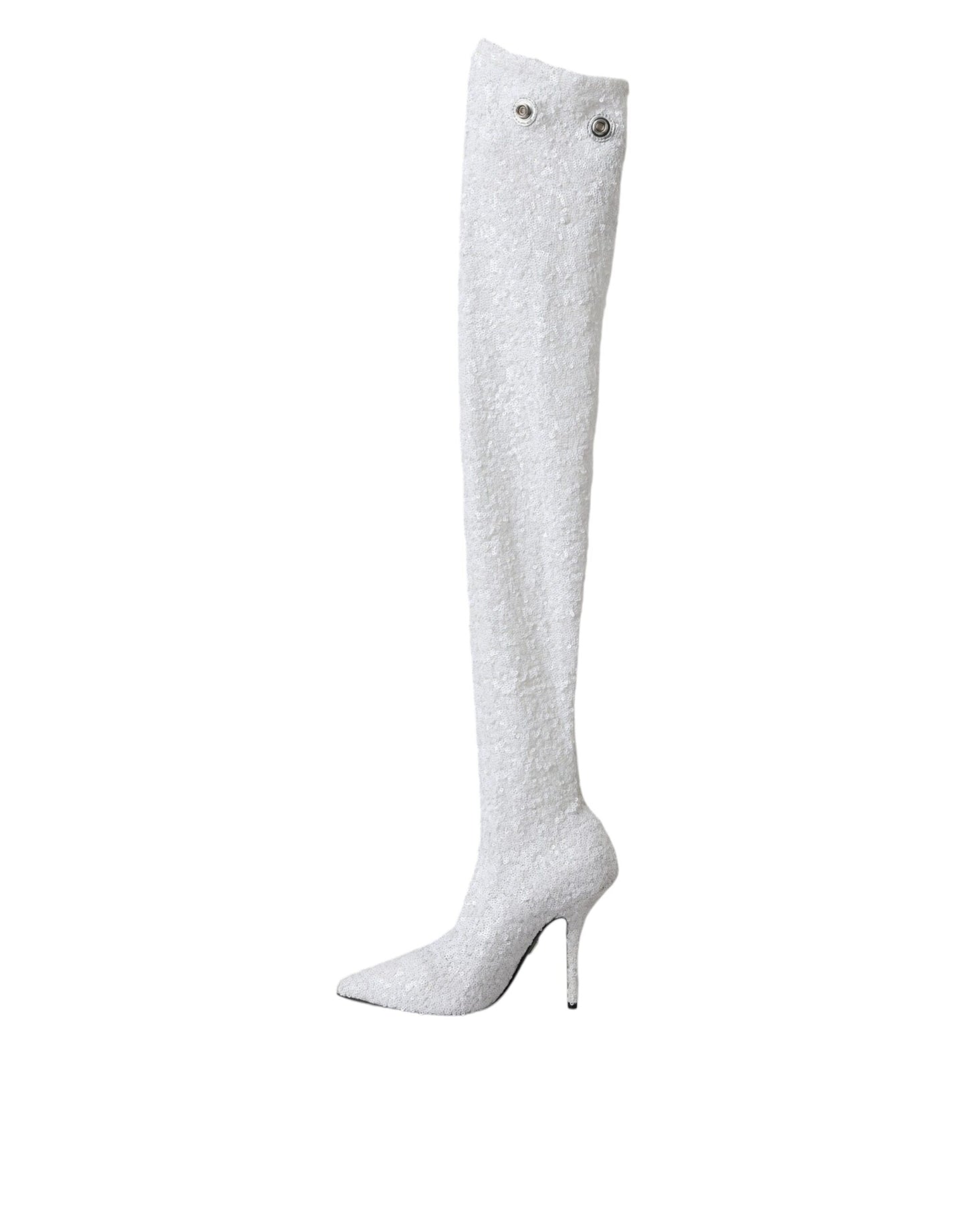 Dolce &amp; Gabbana White Heels Stiletto Knee High Boots Shoes