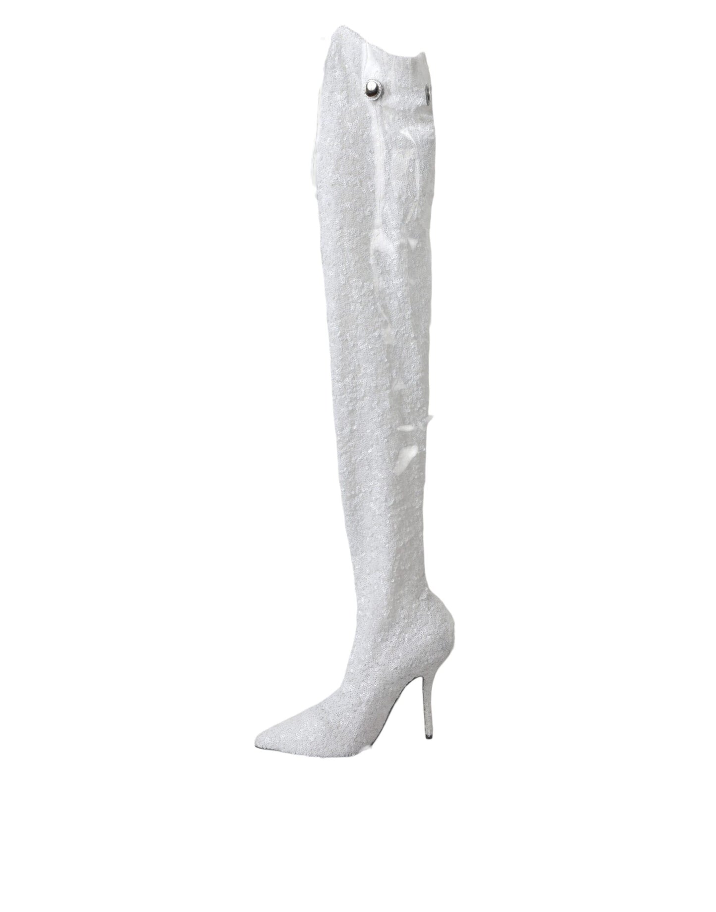 Dolce &amp; Gabbana White Heels Stiletto Knee High Boots Shoes