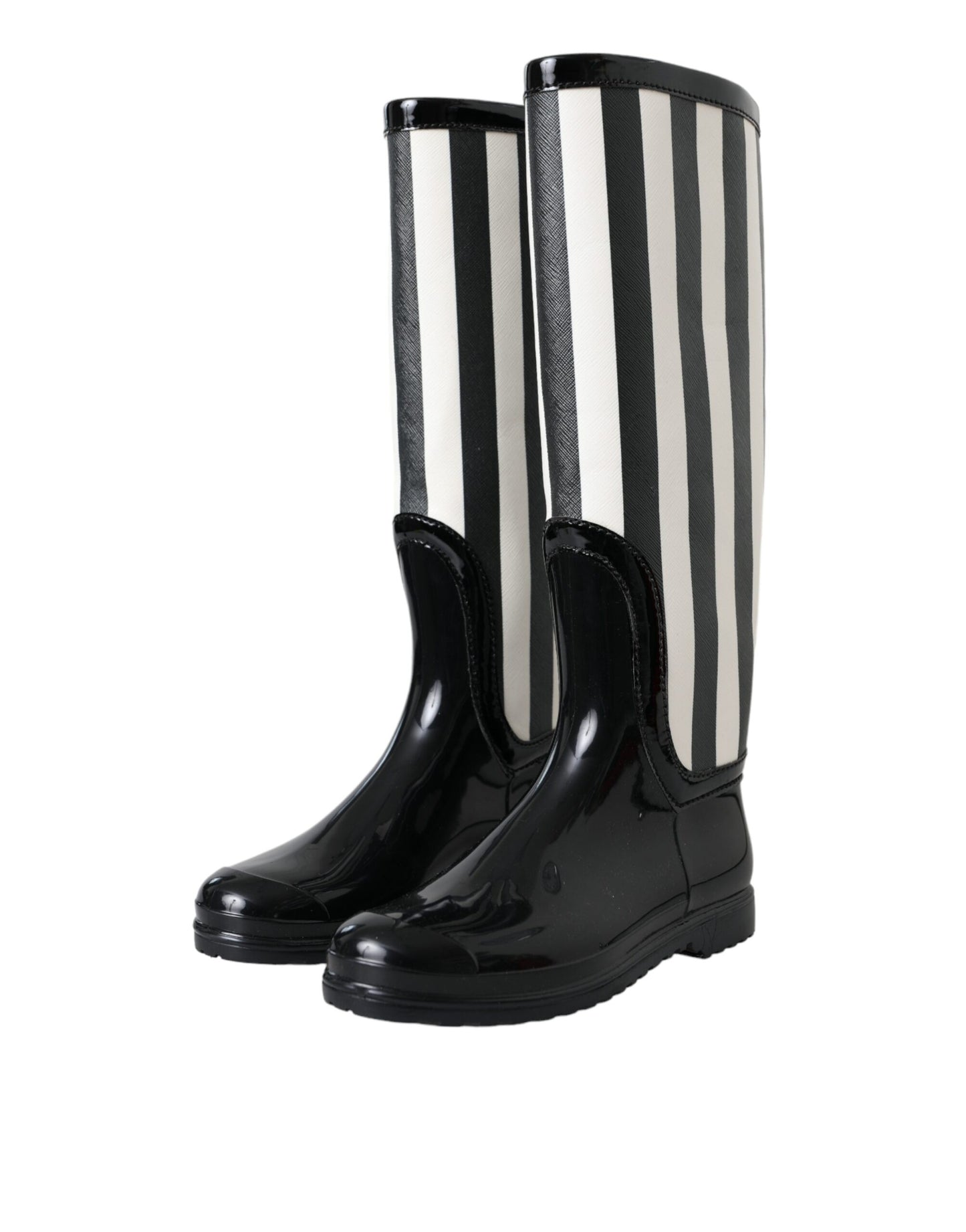 Dolce &amp; Gabbana Black Knee High Flat Wellington Boots Shoes