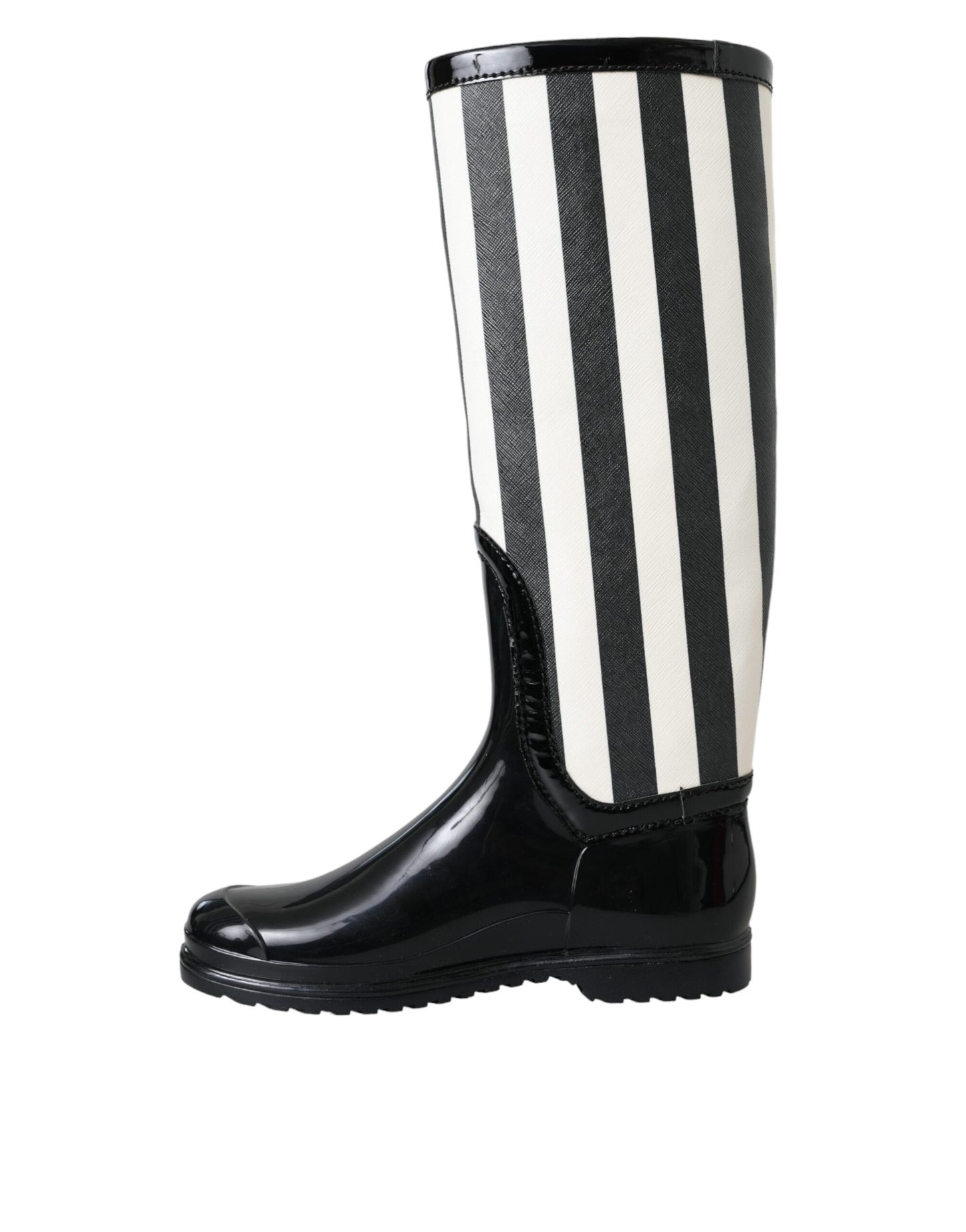 Dolce &amp; Gabbana Black Knee High Flat Wellington Boots Shoes