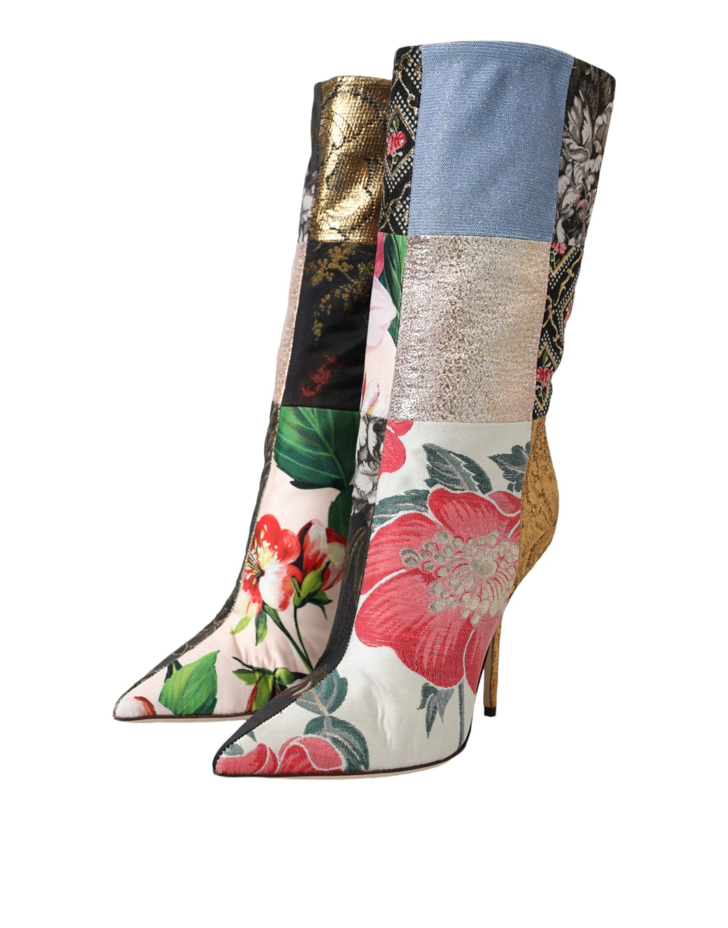 Dolce &amp; Gabbana Multicolor Patchwork Print Heeled Boots Shoes