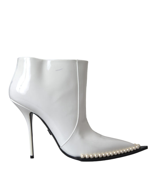 Dolce &amp; Gabbana White Pearl Leather Pumps Heels Boots Shoes