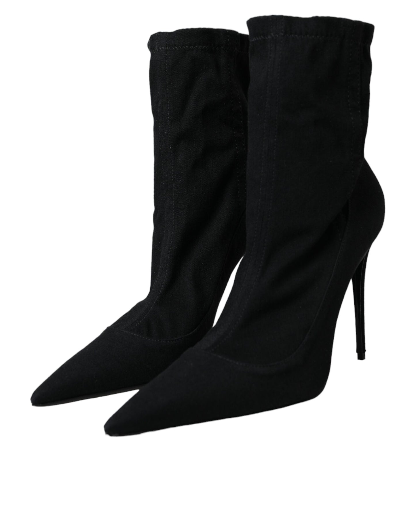 Dolce &amp; Gabbana Black Stiletto Heels Denim Ankle Boots Shoes