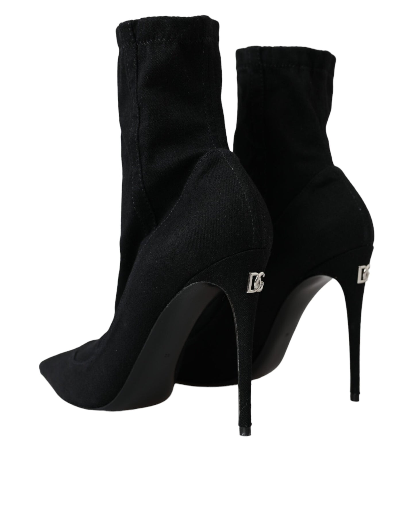 Dolce &amp; Gabbana Black Stiletto Heels Denim Ankle Boots Shoes