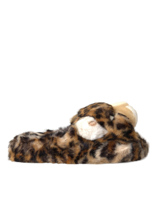 Dolce &amp; Gabbana Brown Tiger Slippers Flat Sandals Shoes