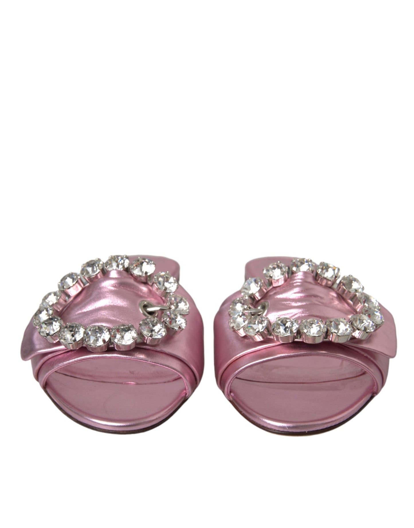 Dolce &amp; Gabbana Pink Crystal Leather Flats Sandals Shoes