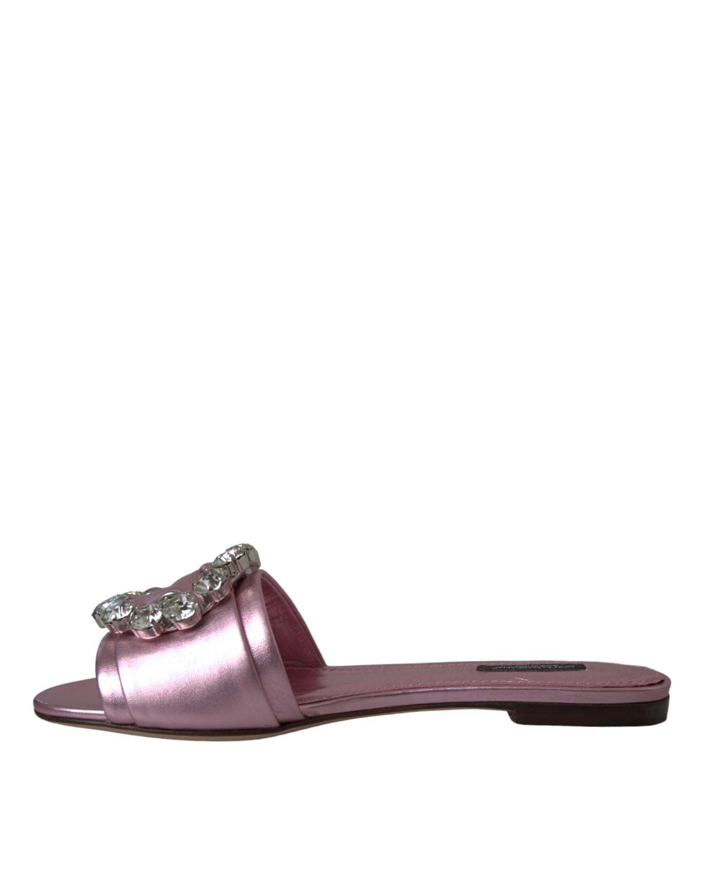 Dolce &amp; Gabbana Pink Crystal Leather Flats Sandals Shoes